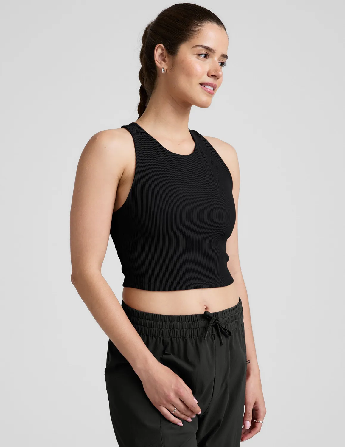 Beyond Yoga Refocus Ribbed Cropped Tank top Black Onyx med bh