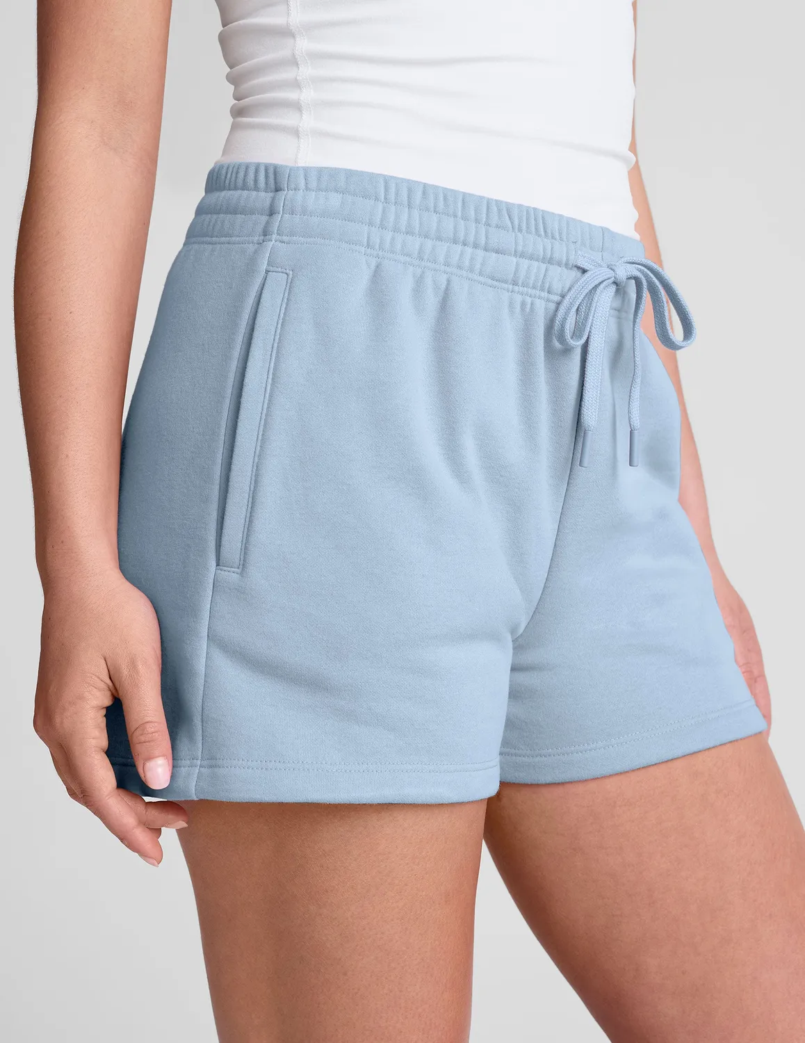 Beyond Yoga LuxeFleece Sweat Short mjukisshorts Blue Zen med fickor