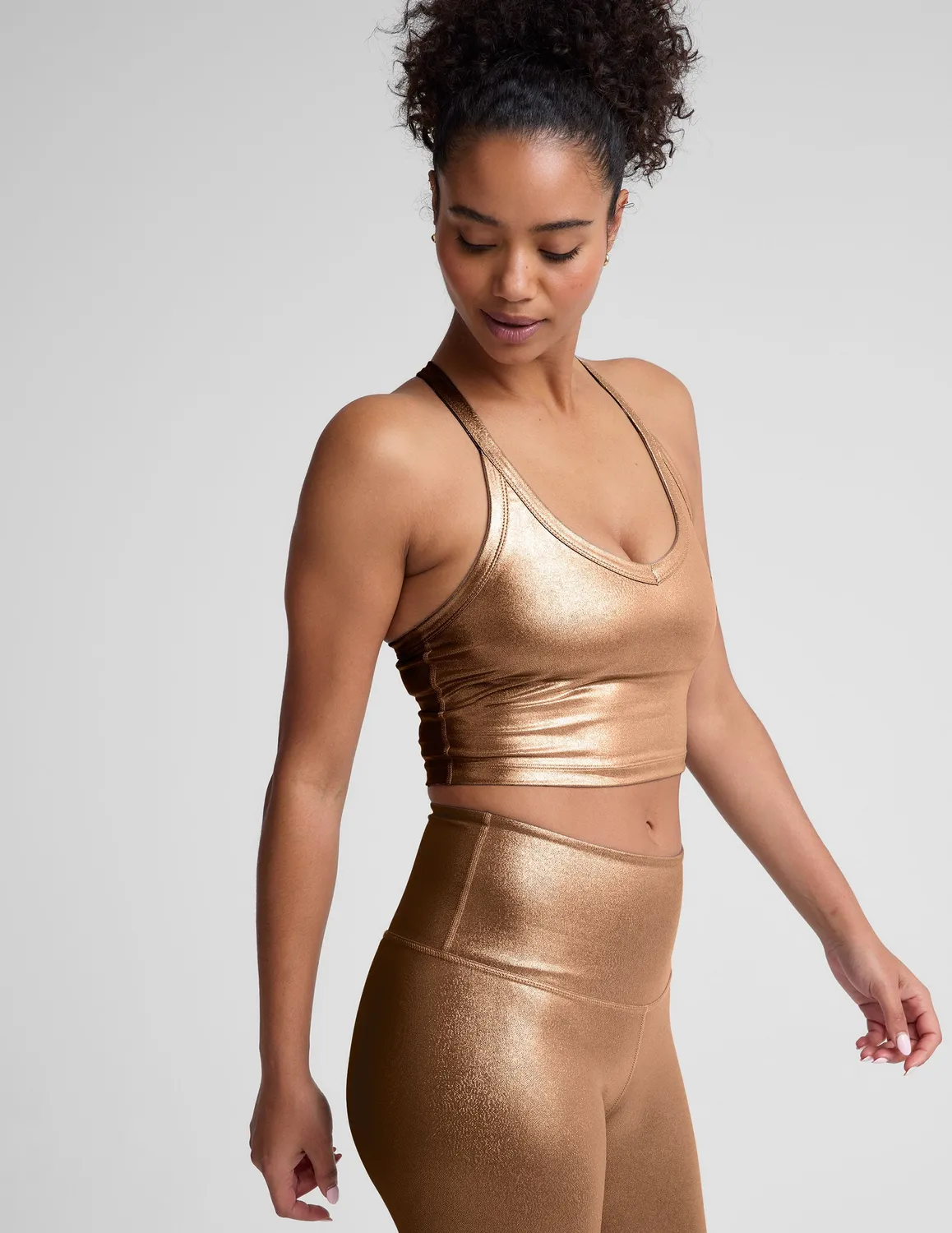 Beyond Yoga Liquid Foil Copper On The Up Cropped Tank linne koppar
