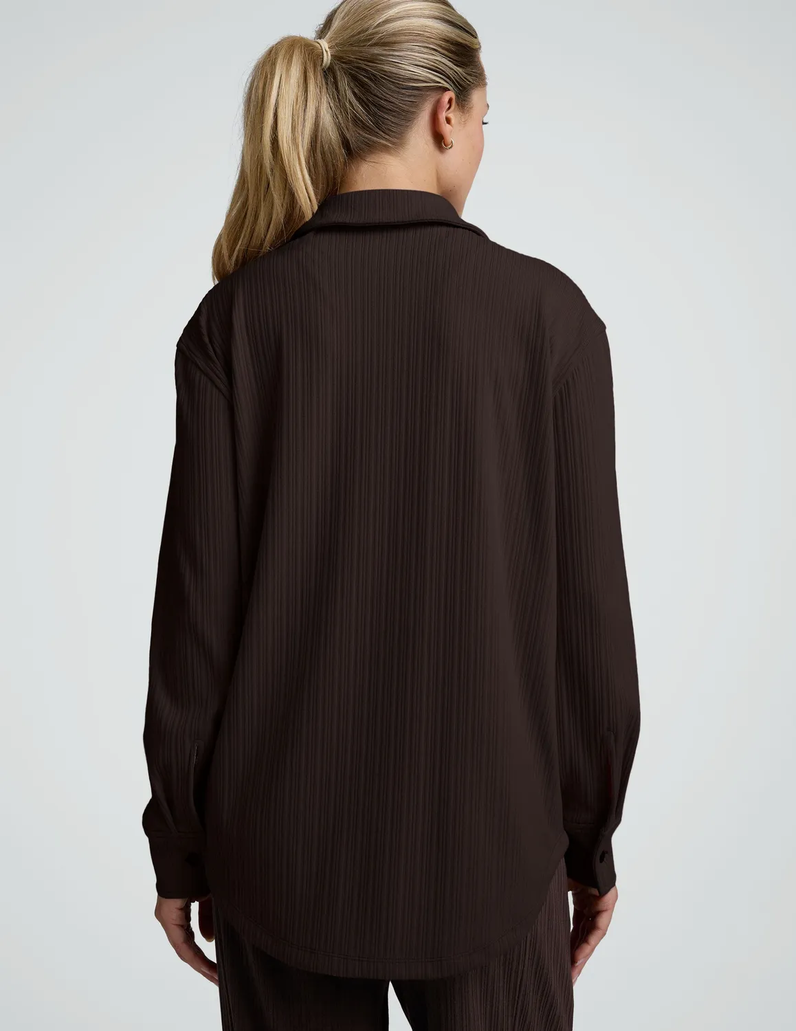 Beyond Yoga Breathe Easy Ribbed skjorta Dark Chocolate ribbad