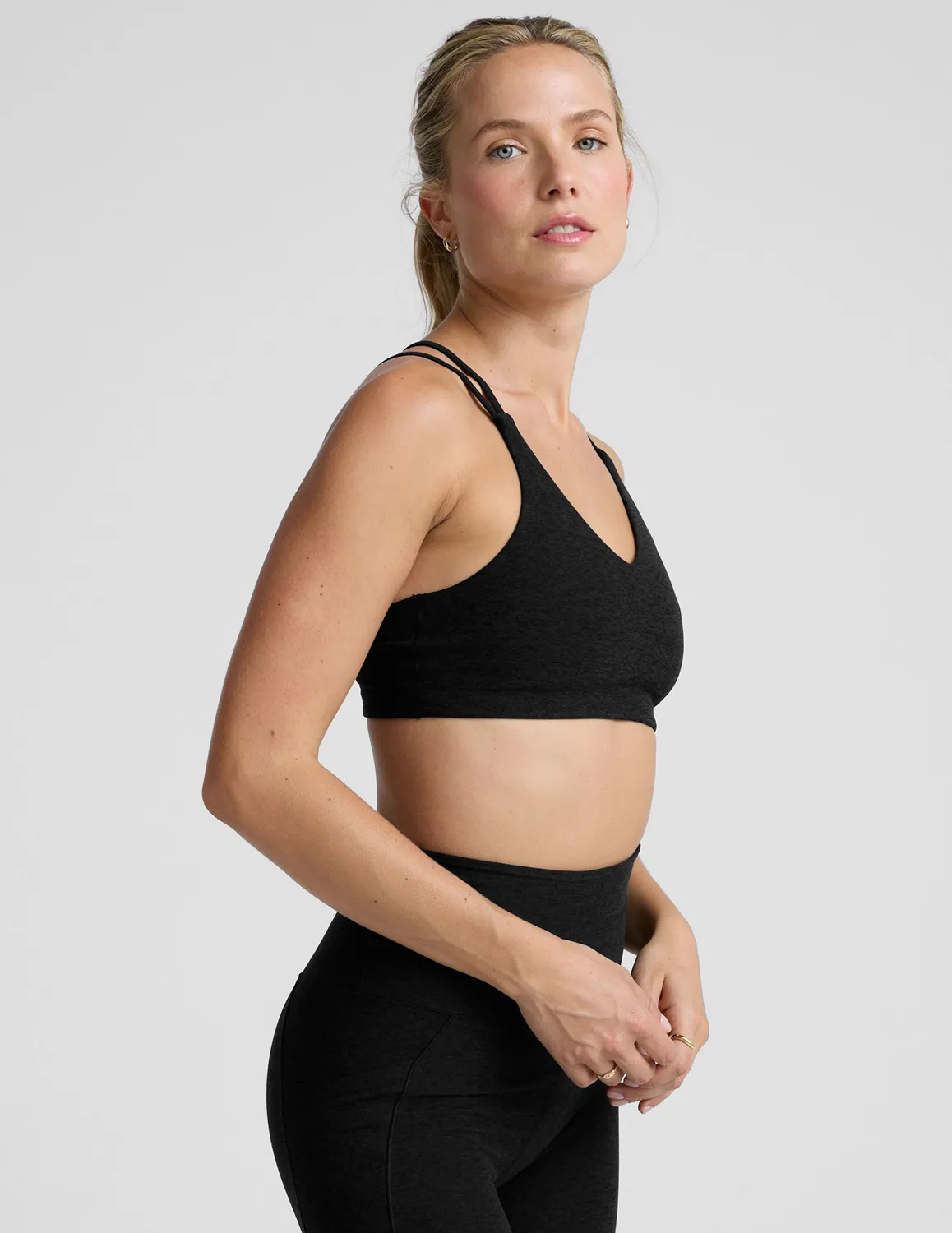 Beyond Yoga Spacedye Get Across sport-bh svart V-ringad