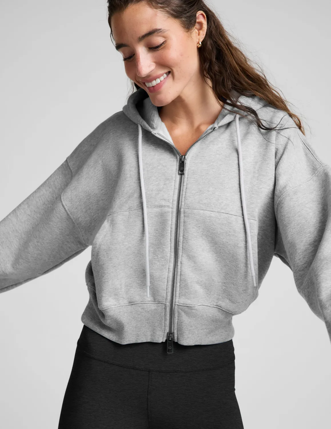 Beyond Yoga LuxeFleece 2.0 Hooded Full-Zip Jacket hoodie Heather Gray grå