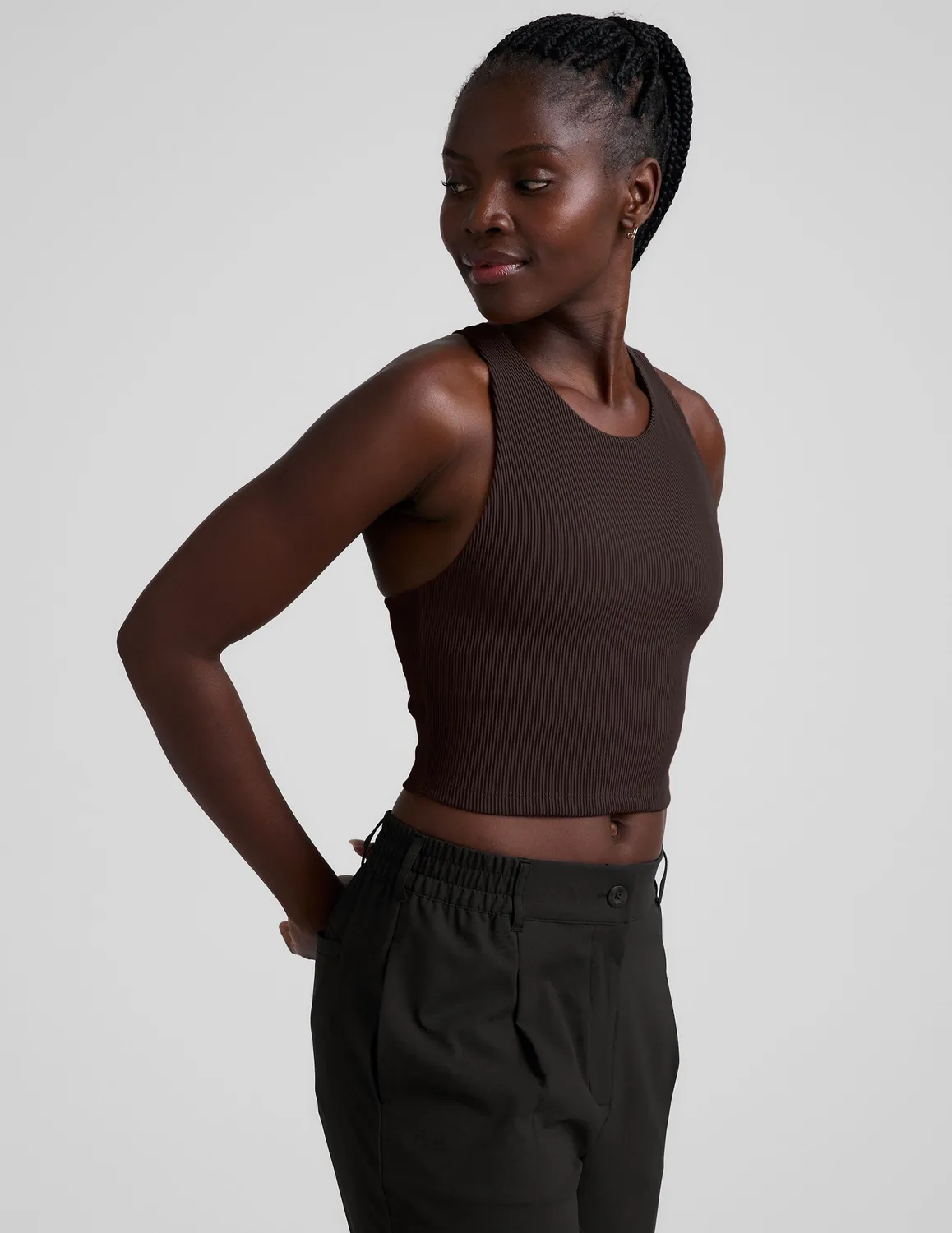 Beyond Yoga Refocus Ribbed Cropped Tank top Dark Chocolate med bh