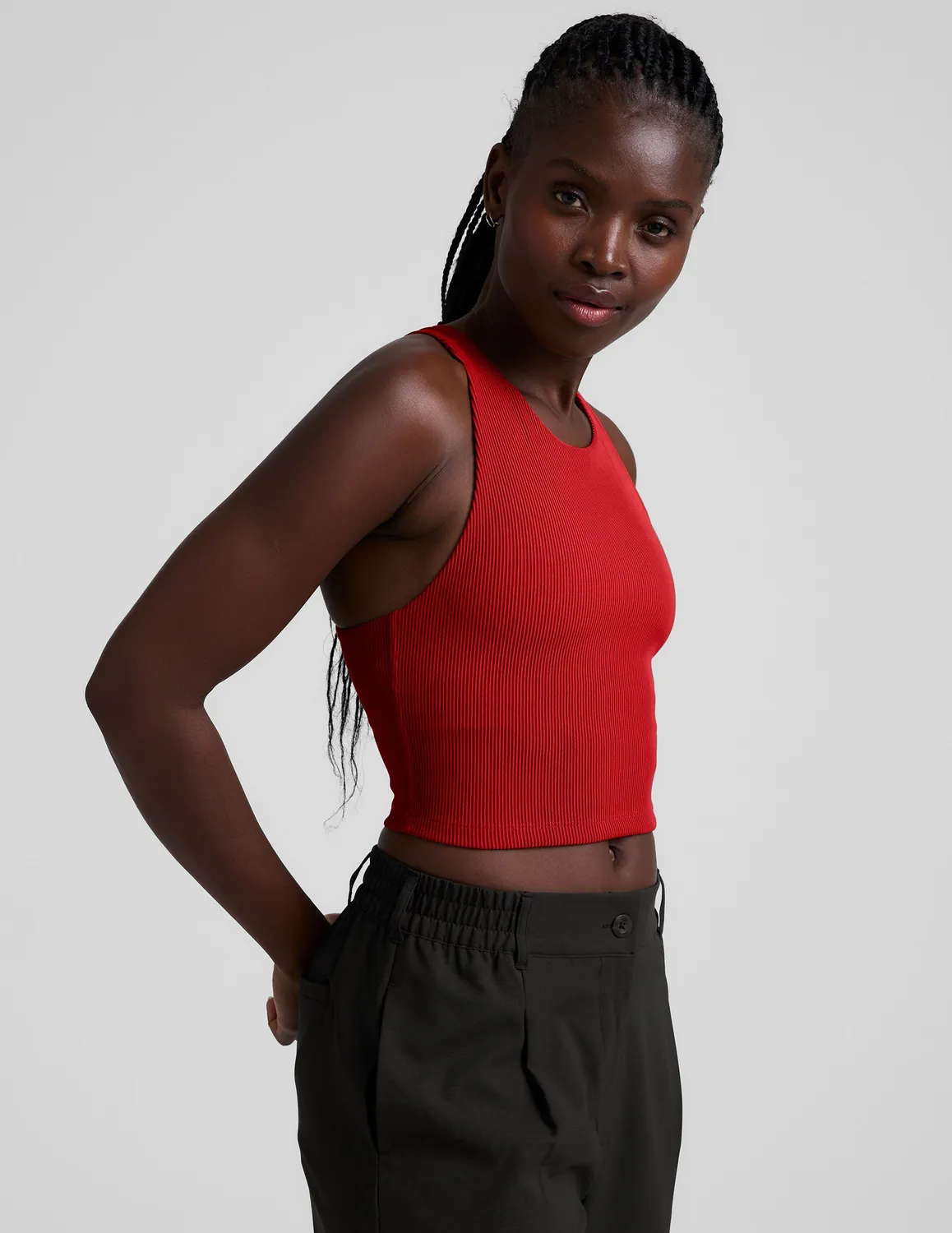 Beyond Yoga Refocus Ribbed Cropped Tank top Holly Red med bh