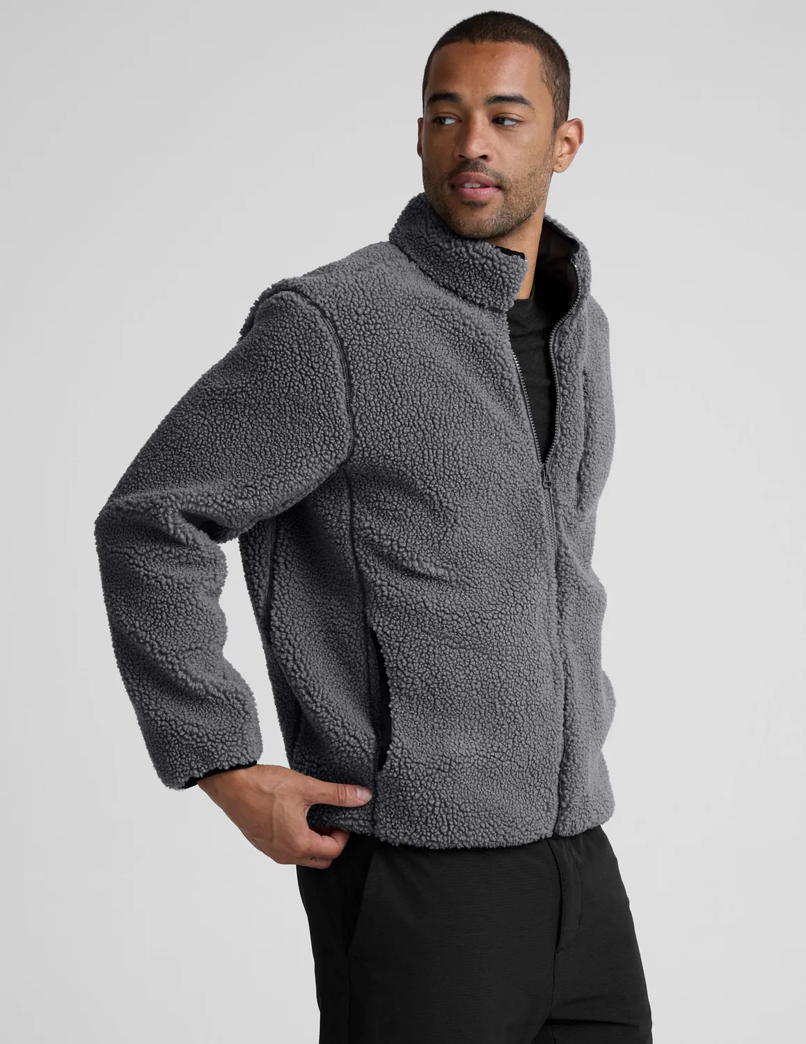 Beyond Yoga Boucle Fleece zipjacka Shadow Gray varm