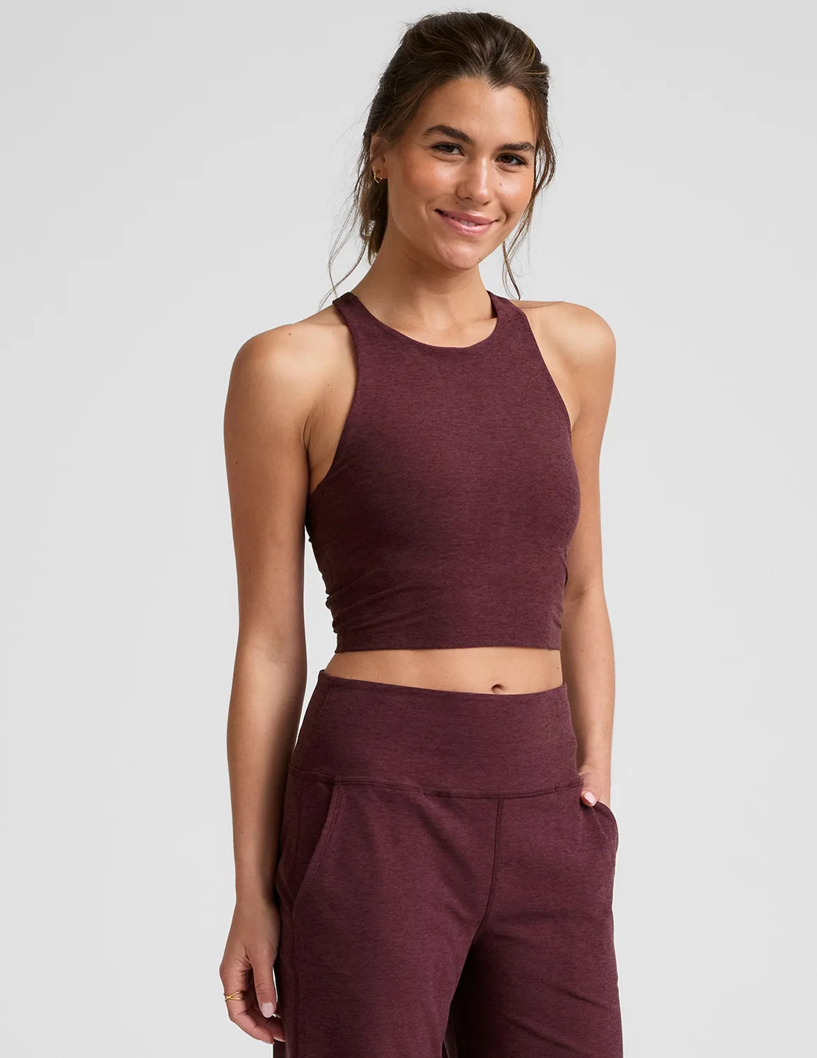 Beyond Yoga Spacedye Refocus Cropped Tank topp Midnight Burgundy inbyggd bh