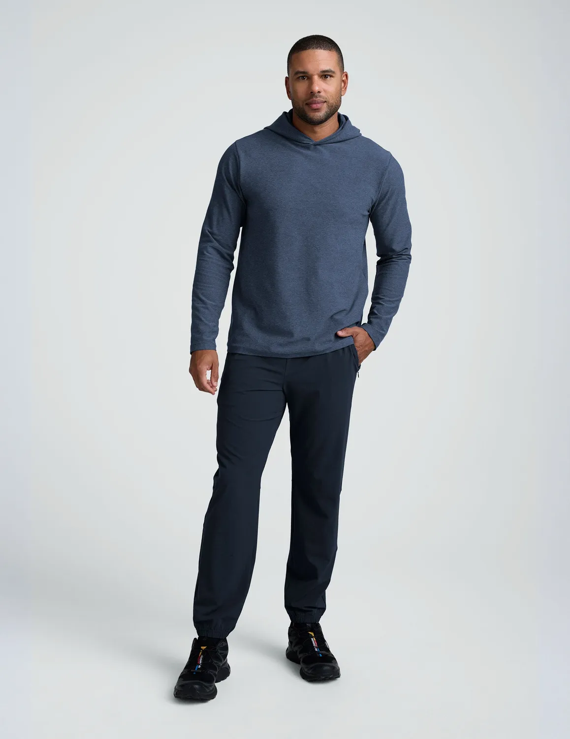 Beyond Yoga Spacedye Go-To hoodie herr indigo fukttransporterande