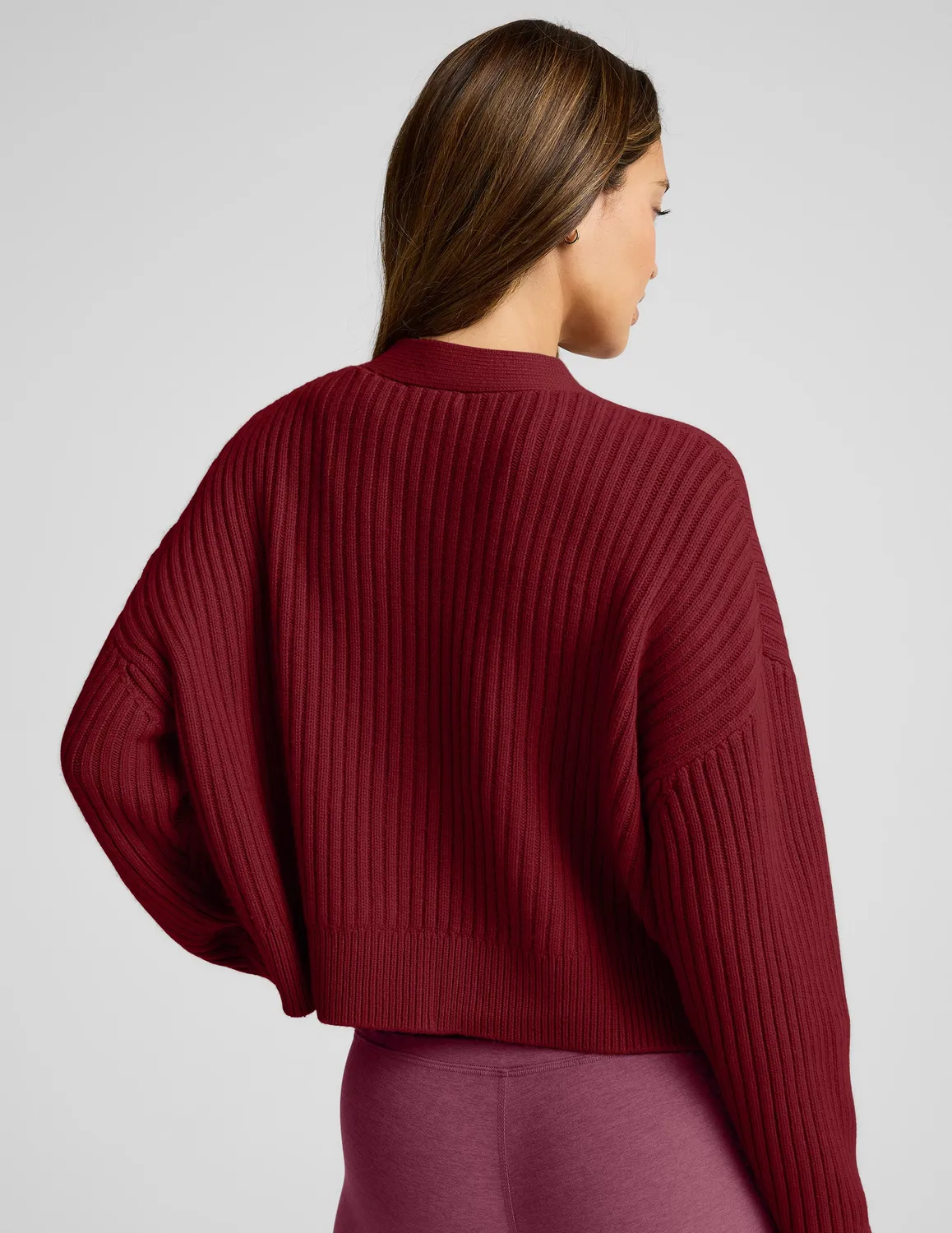 Beyond Yoga Wool Blend Cardigan kofta Burgundy mjuk ullblandning