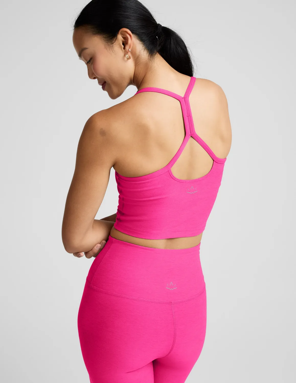 Beyond Yoga Spacedye Slim Racerback Cropped Tank topp Pink Glow Heather med bh