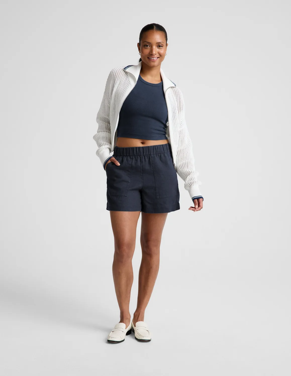 Beyond Yoga On Repeat Rib High Neck Cropped Tank linne Nocturnal Navy bomull