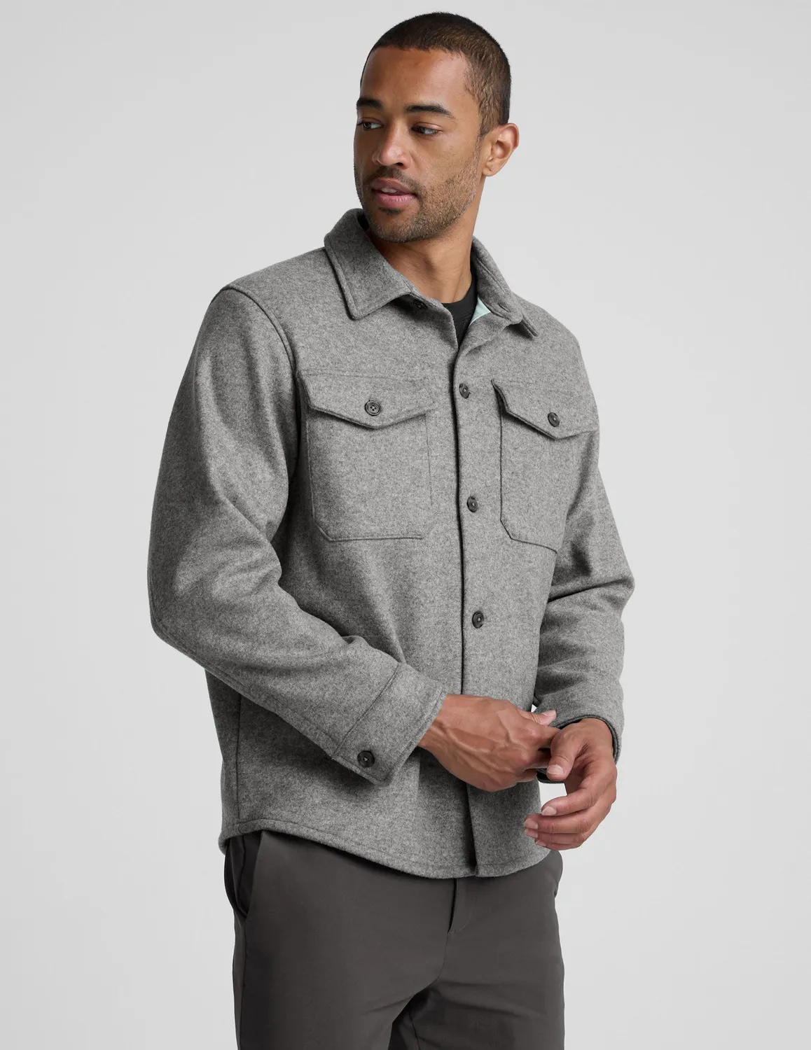 Beyond Yoga Day to Night Wool skjortjacka herr grå XS-2XL ull