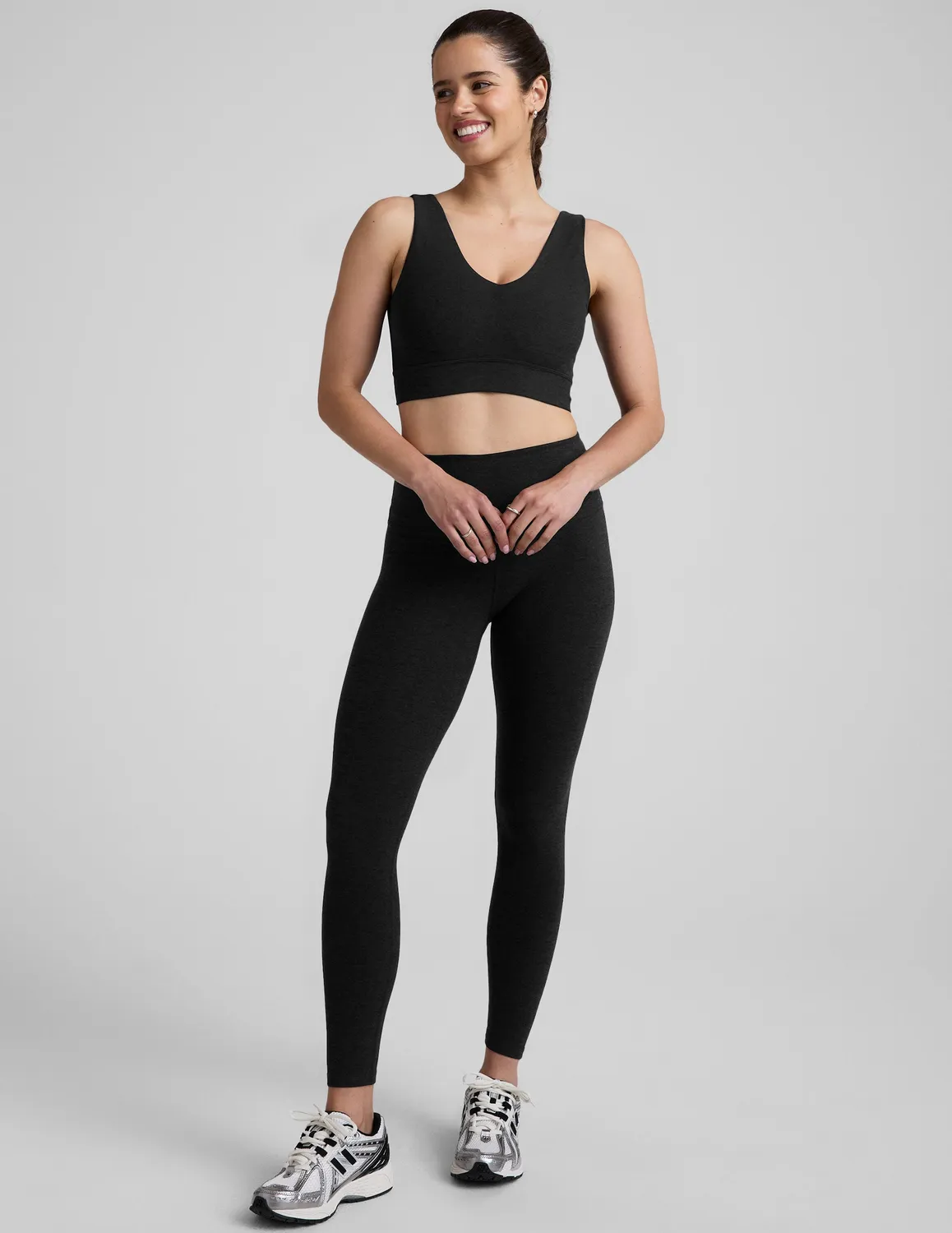 Beyond Yoga Spacedye Good Day Long Line sport-bh Darkest Night mjuk