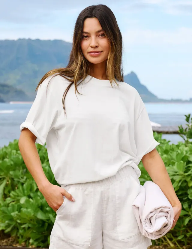 Beyond Yoga SoftKnit Better Than Ever Oversized Cotton Tee t-shirt vit dam