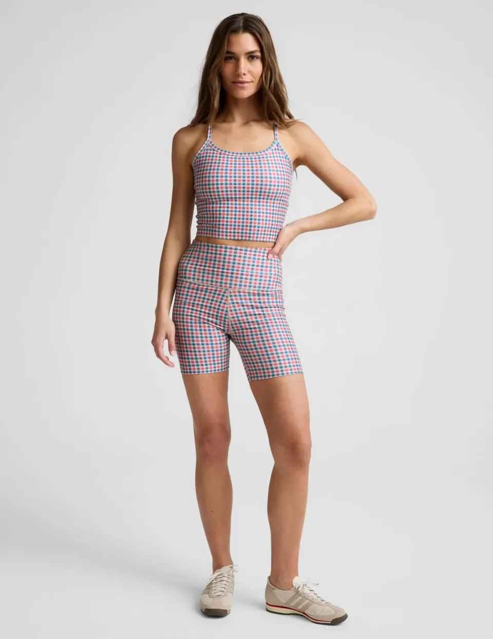 Beyond Yoga SoftMark Keep Pace Biker Shorts Sunwashed Gingham