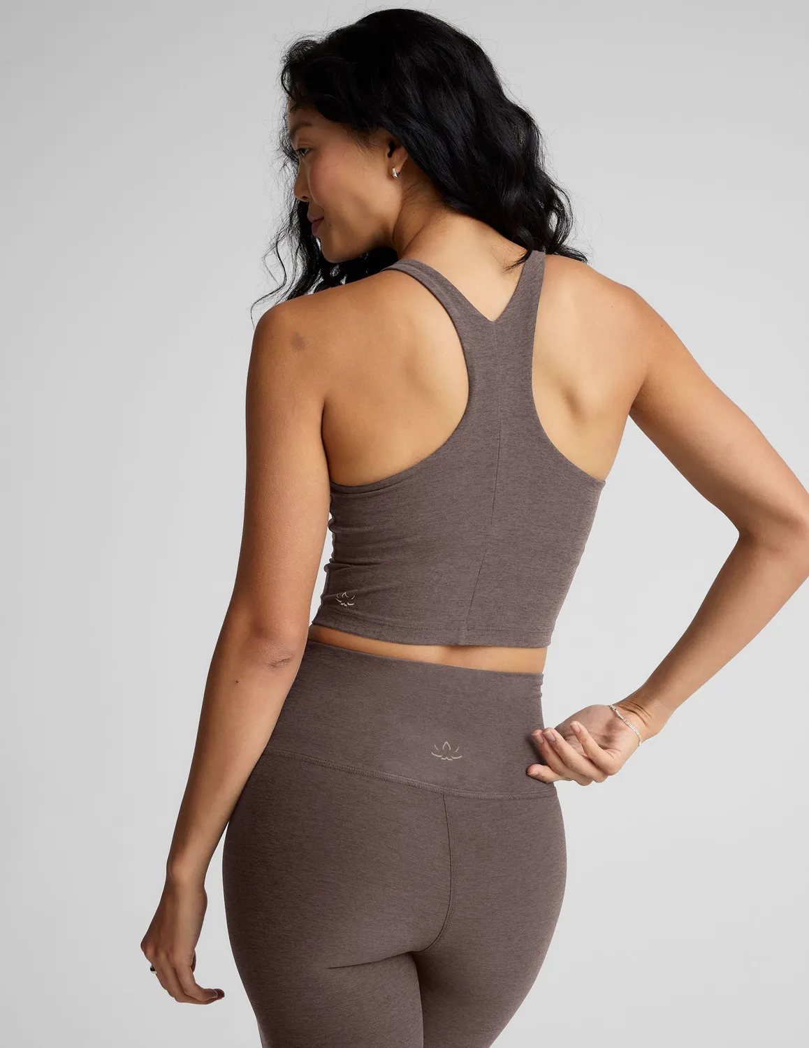 Beyond Yoga Spacedye Refocus Cropped Tank linne Woodland Heather med bh