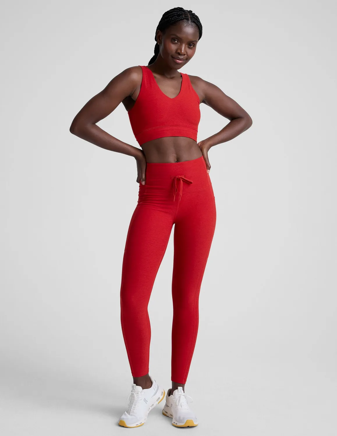Beyond Yoga Spacedye Good Day Long Line sport-bh Holly Red Heather mjuk