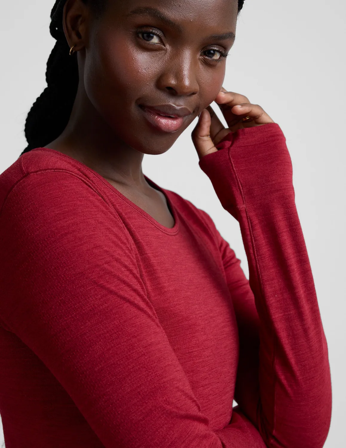 Beyond Yoga LuxeKnit Merino Wool Crewneck ulltröja Ruby Rush tumhål