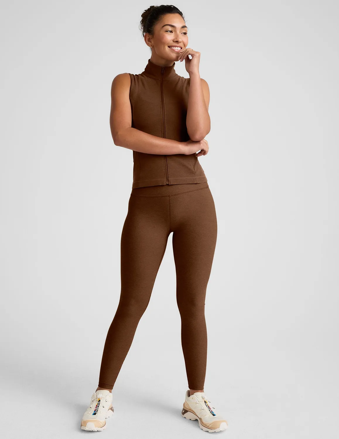 Beyond Yoga Venice Zip-Front Vest träningsväst bold mocha heather