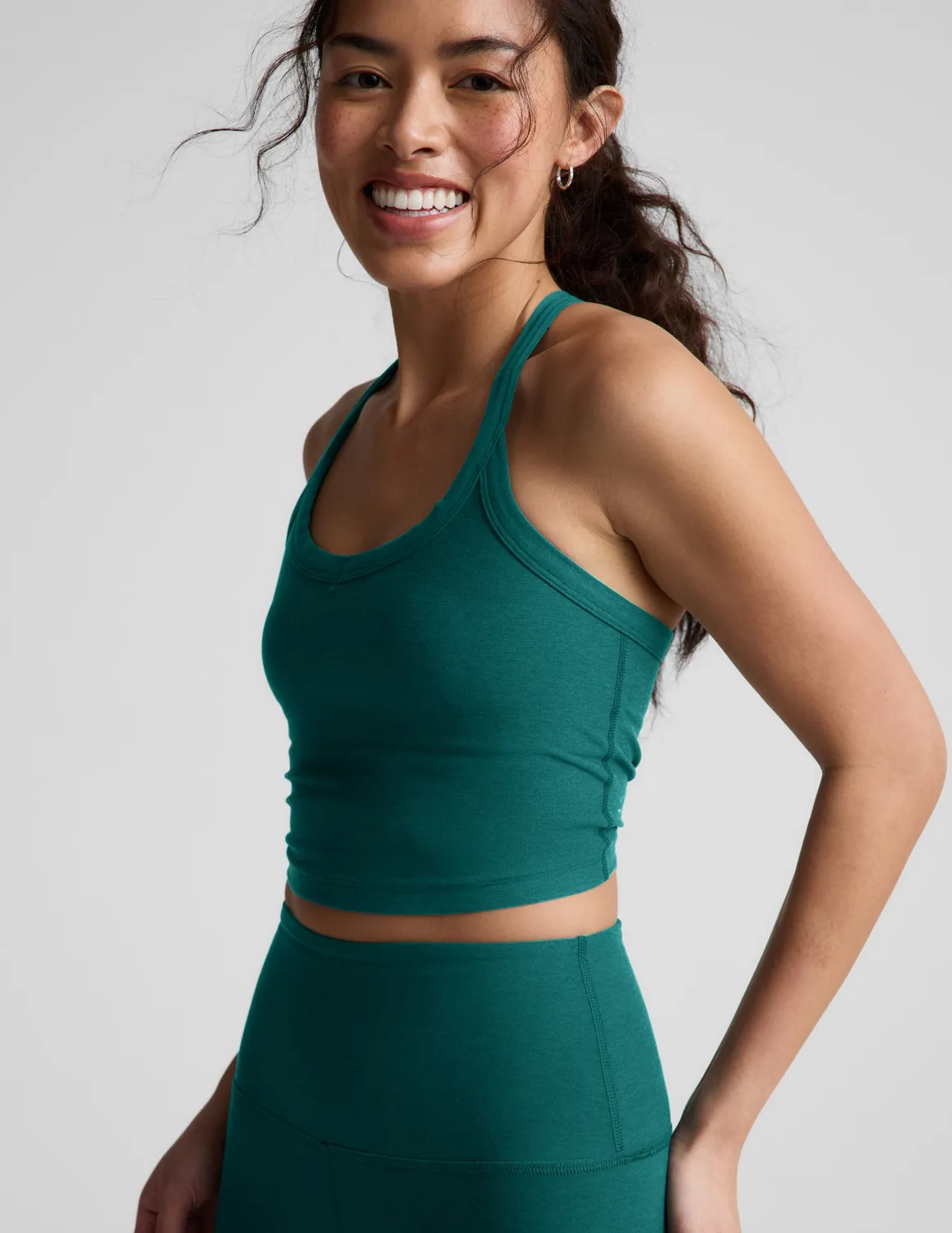 Beyond Yoga Spacedye On The Up Cropped linne Teal Sea med bh