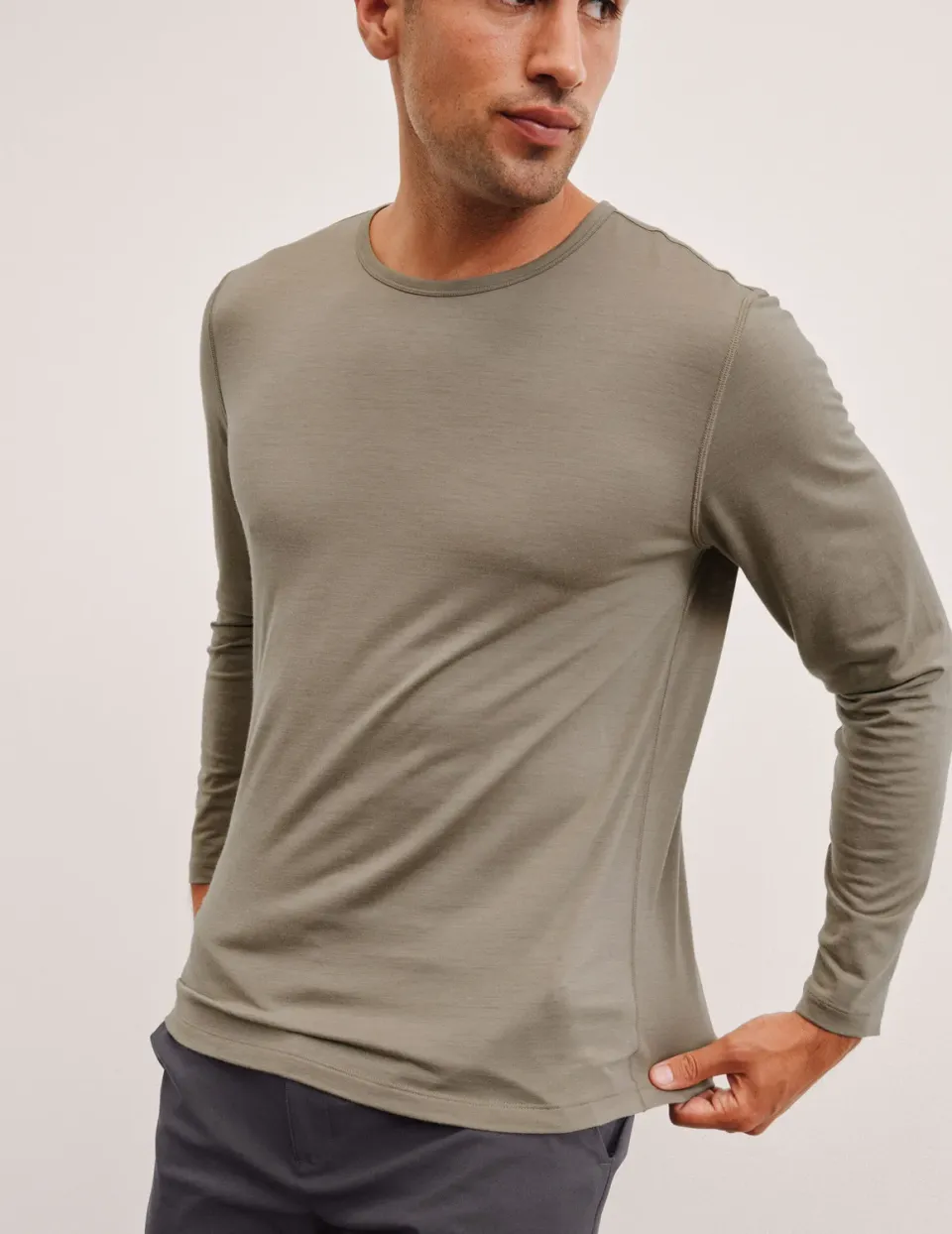 Beyond Yoga Merino Wool Men's Long Sleeve Crew tröja Mushroom