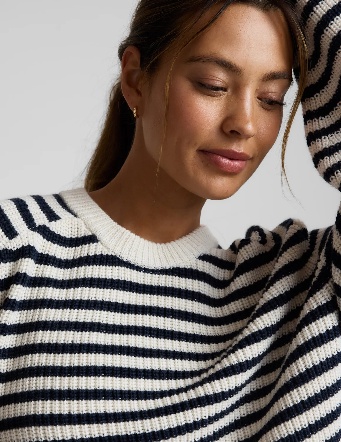 Beyond Yoga Ready For Anywhere Hi Lo Sweater tröja Nocturnal Navy Stripe