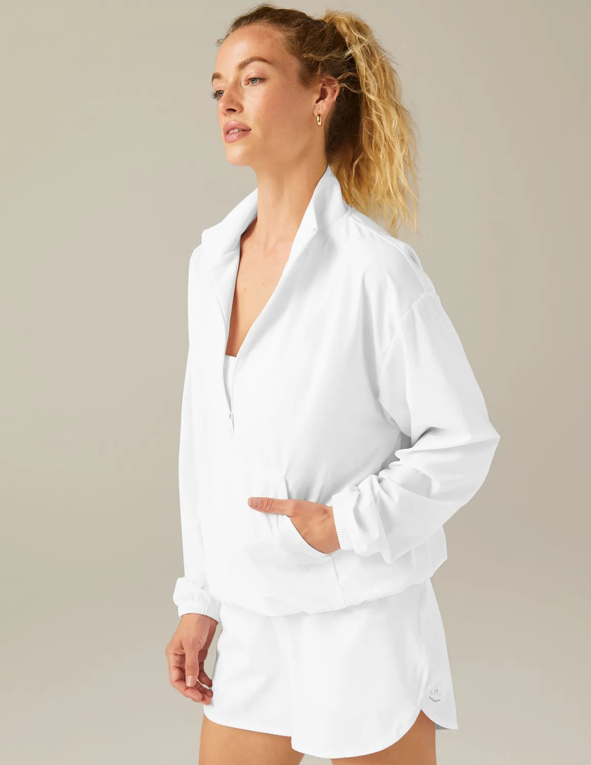 Beyond Yoga Stretch Woven In Stride Half Zip tröja vit