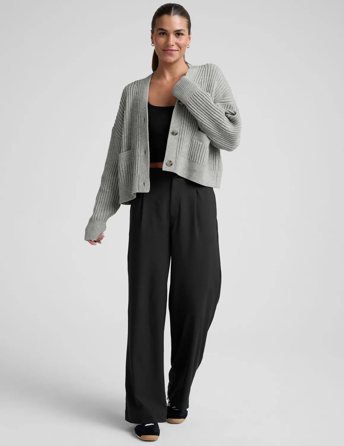 Beyond Yoga Wool Blend Cardigan kofta Gray Heather ullmix