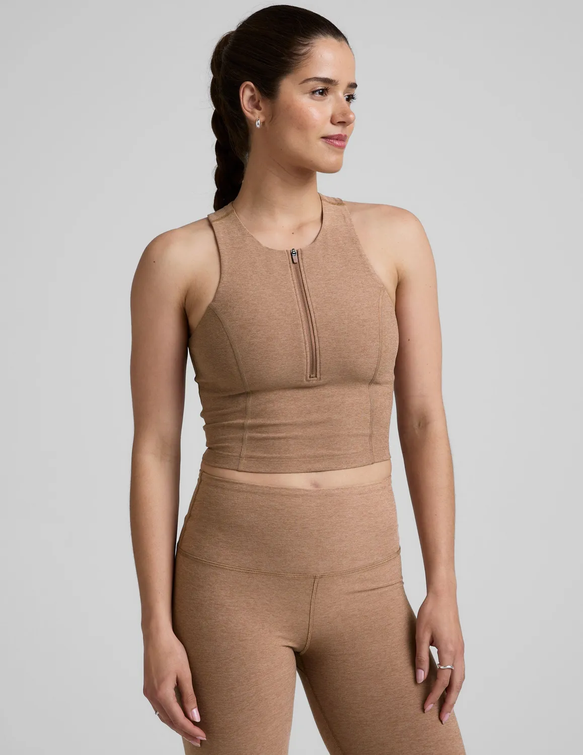 Beyond Yoga Spacedye Move Up Cropped Tank topp beige dragkedja