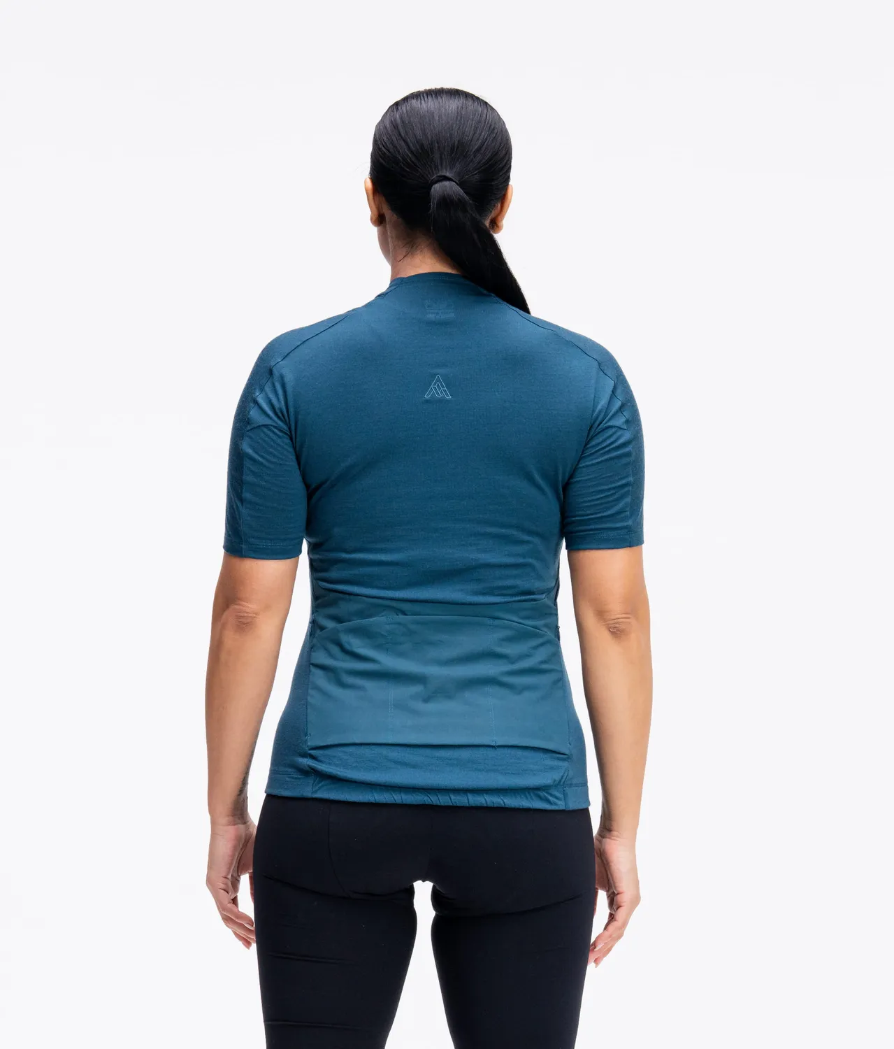 7MESH Ashlu Merino kortärmad cykeltröja Deep Sea merinoull