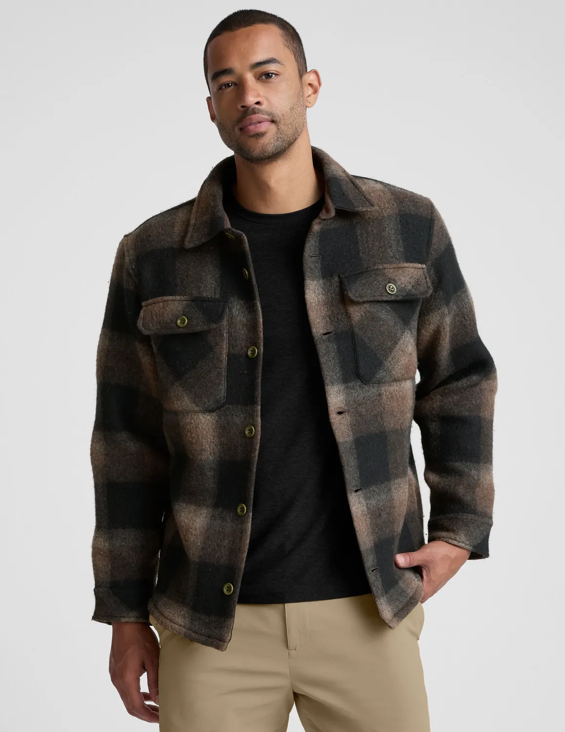 Beyond Yoga Plaid Wool Blend skjortjacka Midnight Plaid ull