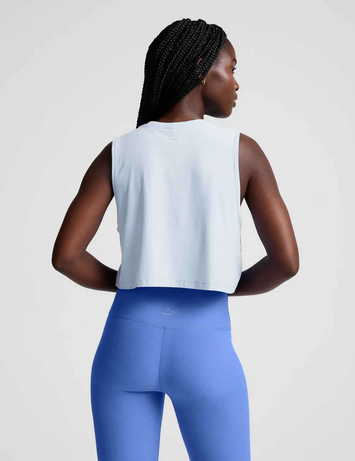Beyond Yoga Featherweight Minimal Cropped Tank linne Morning Sky Blue luftig