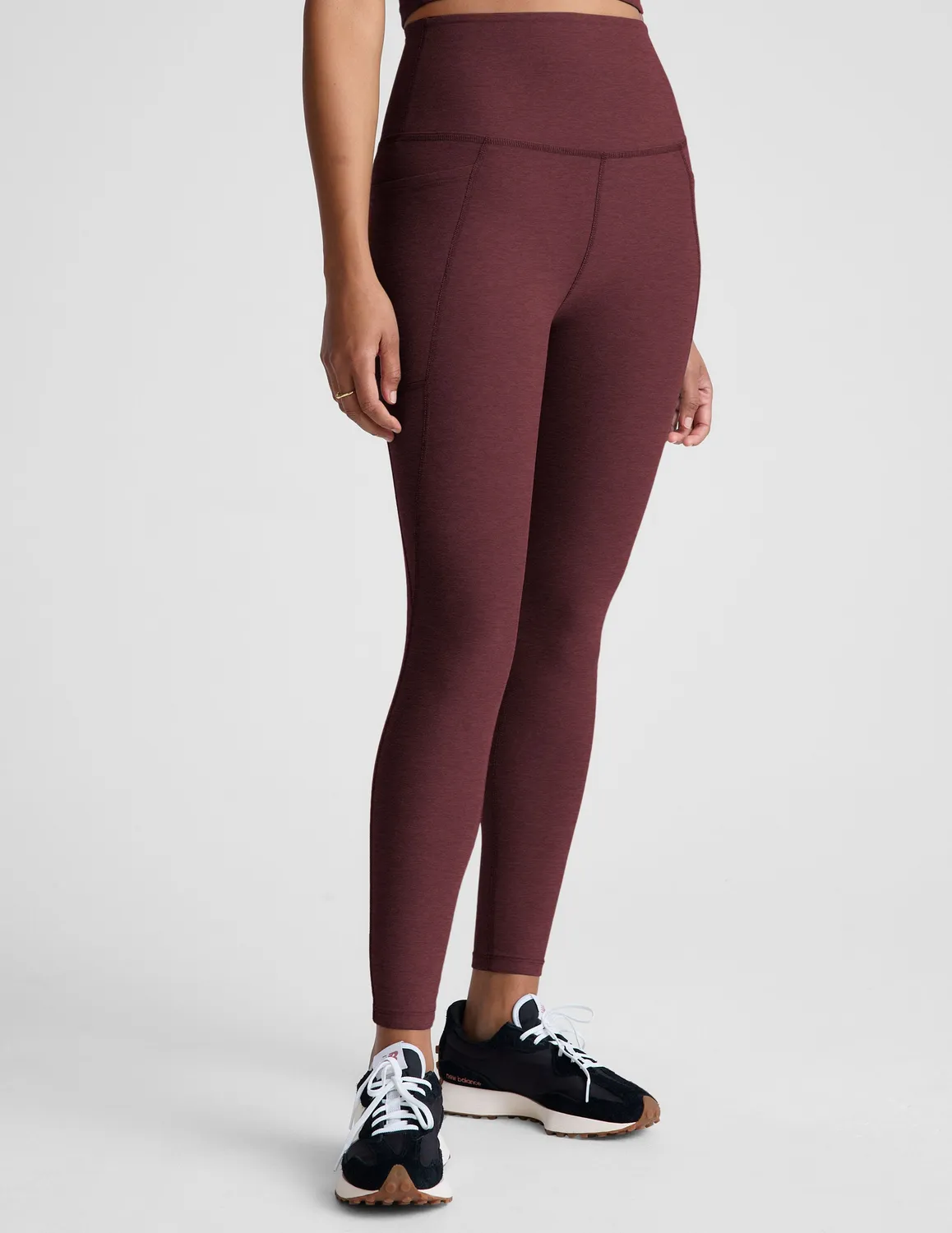 Beyond Yoga Spacedye Out Of Pocket High Waisted Midi Legging Midnight Burgundy Heather