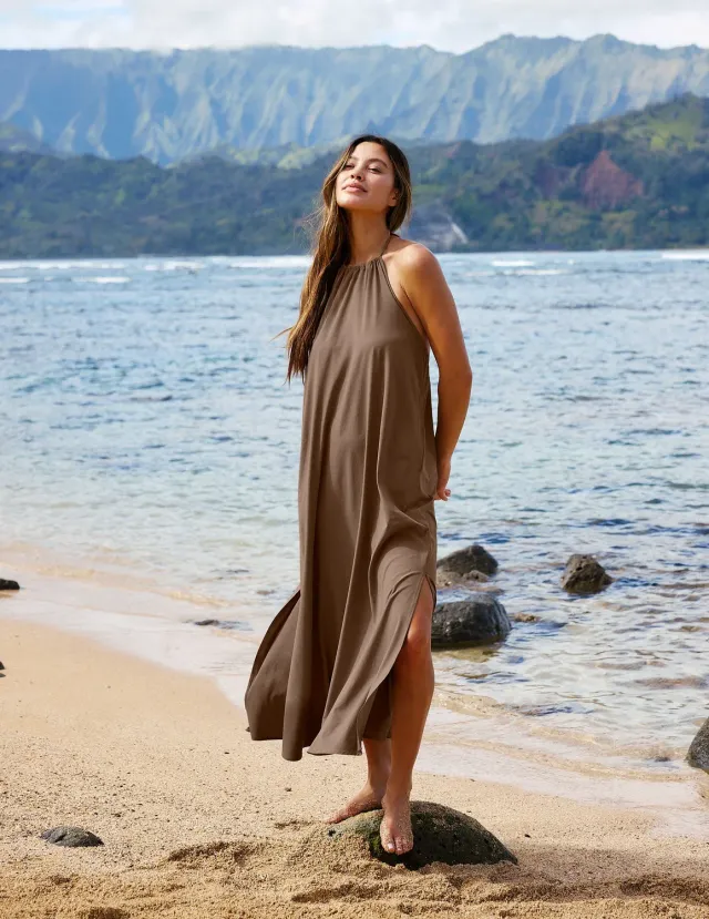 Beyond Yoga Go With The Flow halter maxiklänning Khaki neutral