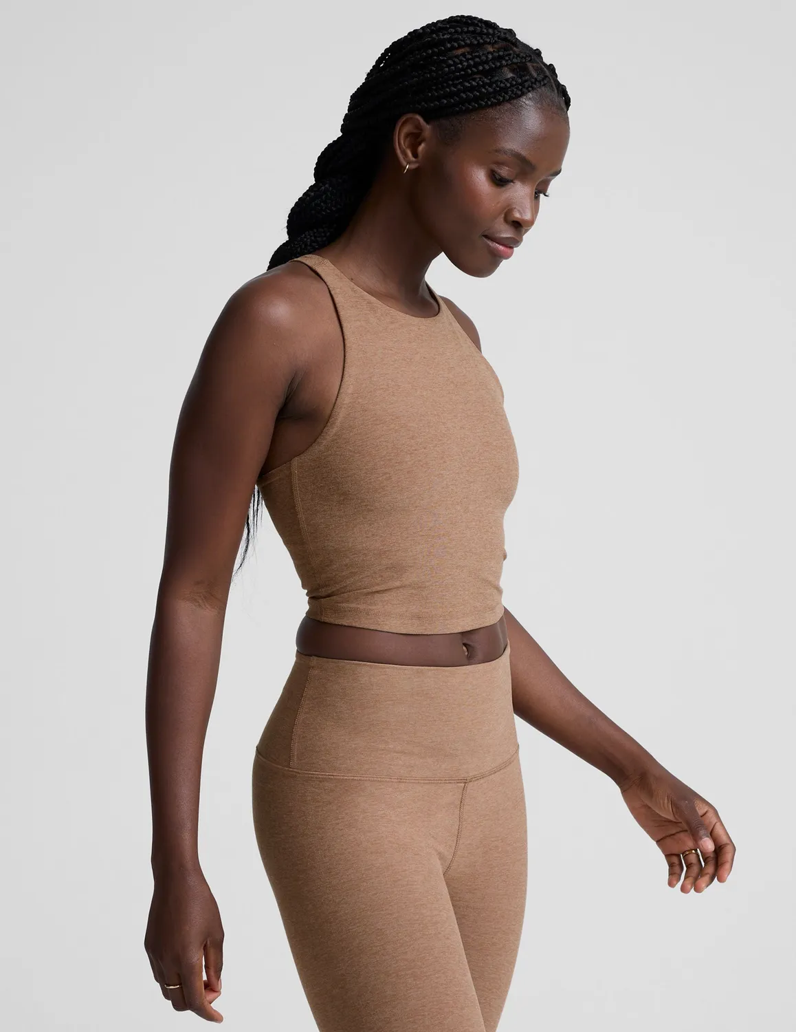 Beyond Yoga Spacedye Refocus Cropped Tank linne Desert Sand Heather med bh