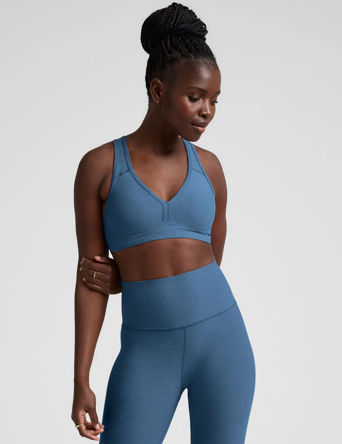 Beyond Yoga Spacedye Lift Your Spirits sportbh Washed Denim 1X-4X