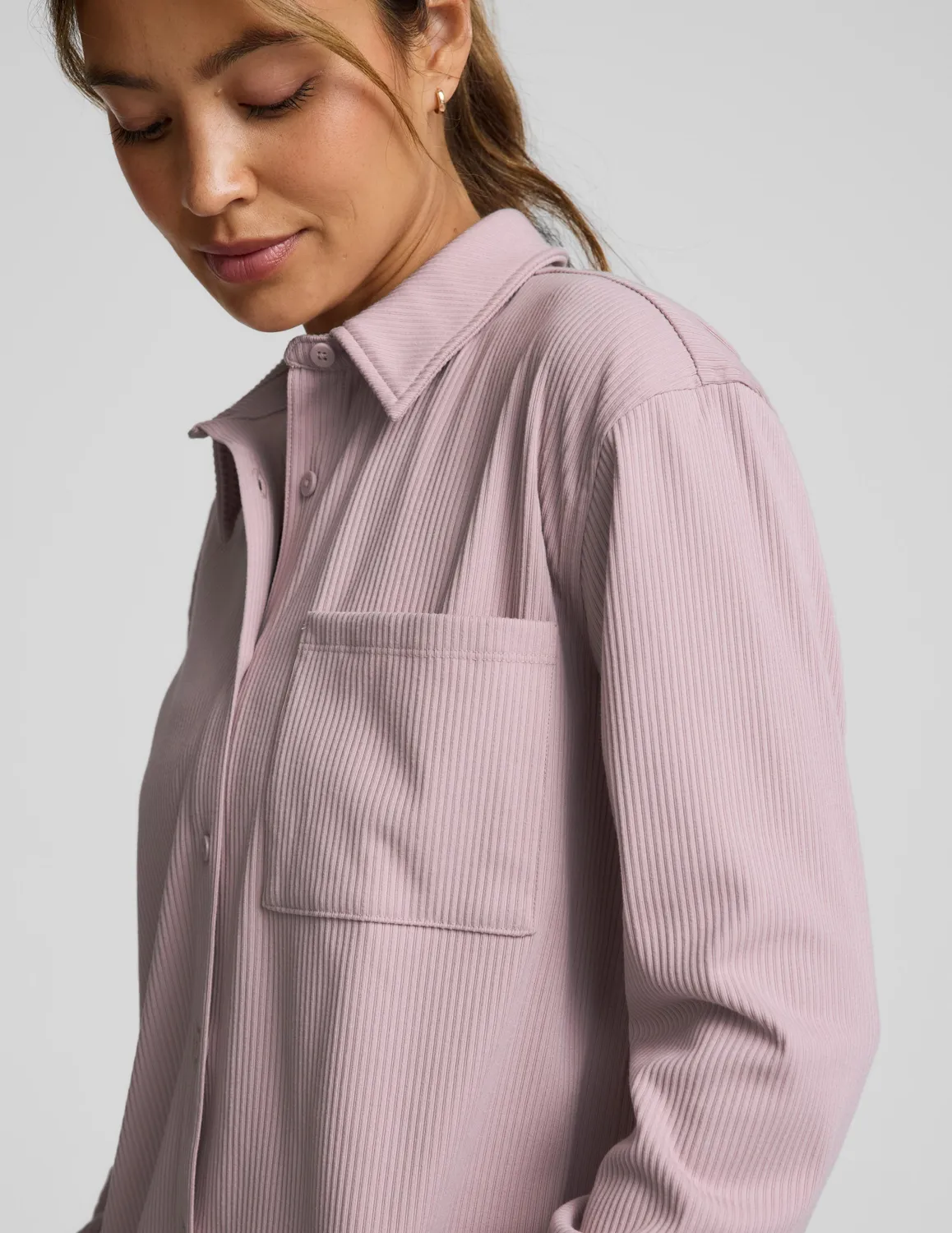 Beyond Yoga Breathe Easy Comfort Cord Button Up skjorta Pale Pink manchester