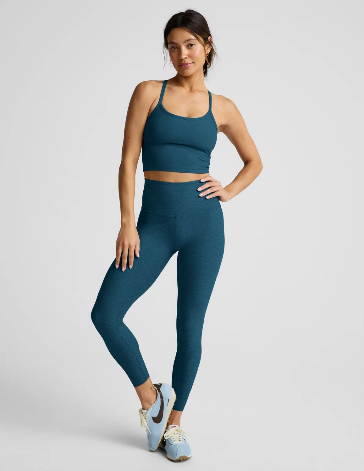 Beyond Yoga Spacedye Slim Racerback Cropped Tank linne Blue Gem med BH