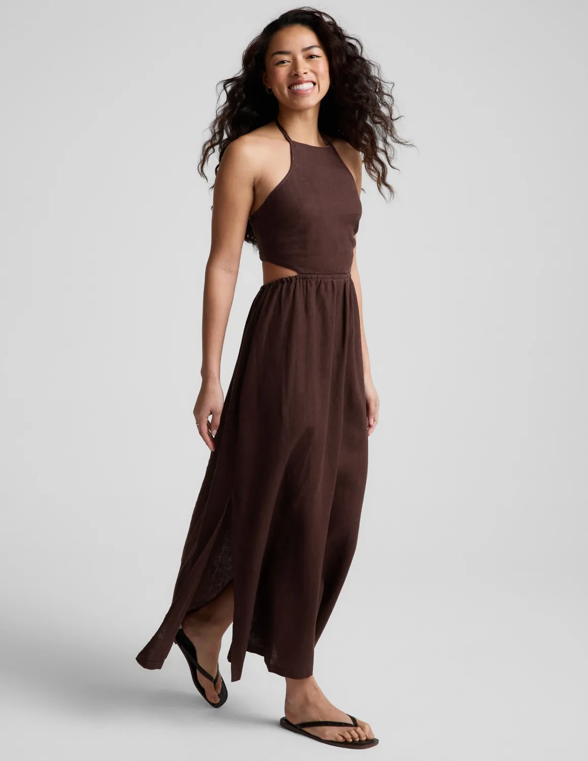 Beyond Yoga SoftWash Linen Halter maxiklänning ljusbrun
