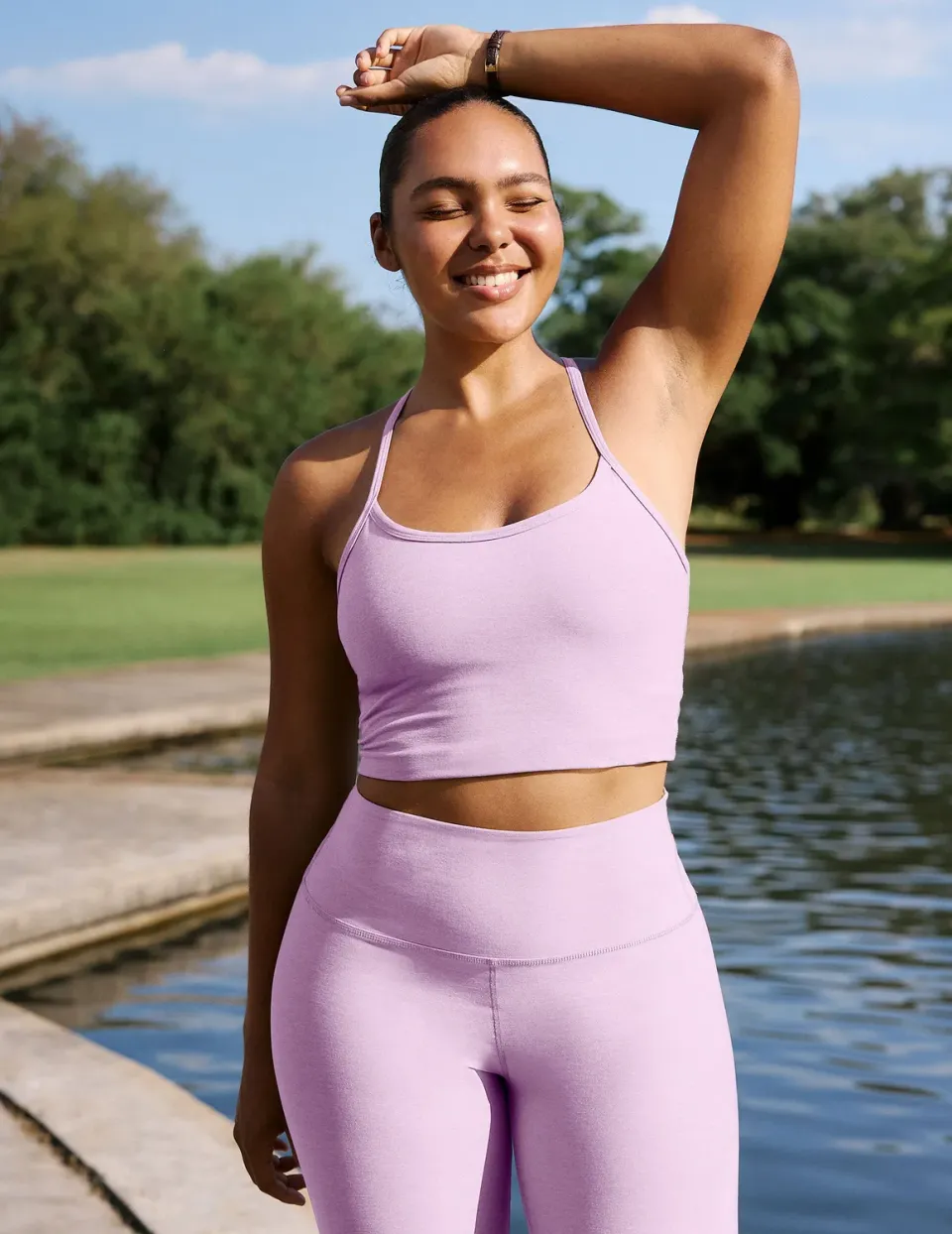 Beyond Yoga Spacedye Slim Racerback Cropped Tank topp Lavender Cream Heather med bh