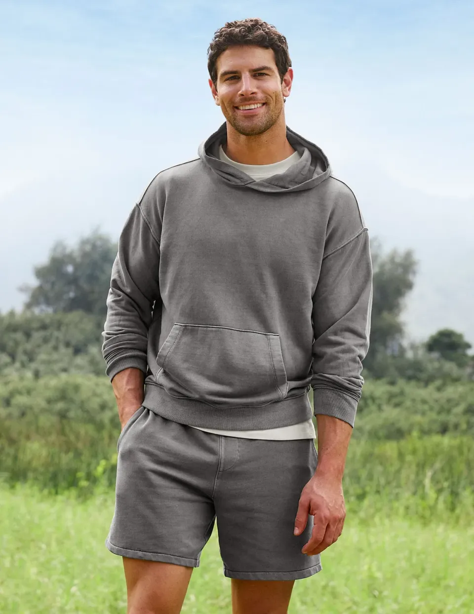 Beyond Yoga Beach Washed Terry Hoodie sweatshirt Washed Black Ash bomull