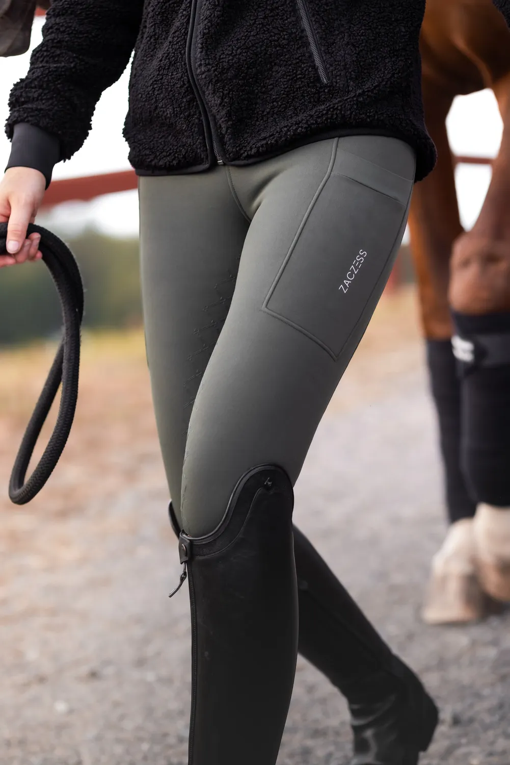 ZacZess Teddy Winter Leggings ridleggings grön teddyfodrad