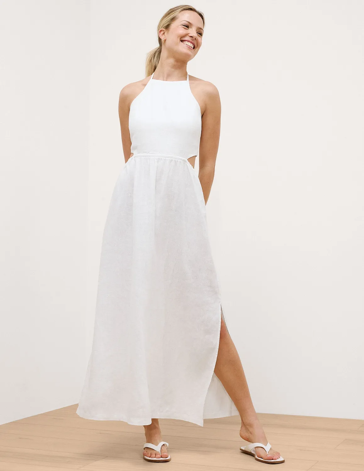 Beyond Yoga SoftWash Linen Halter maxiklänning vit