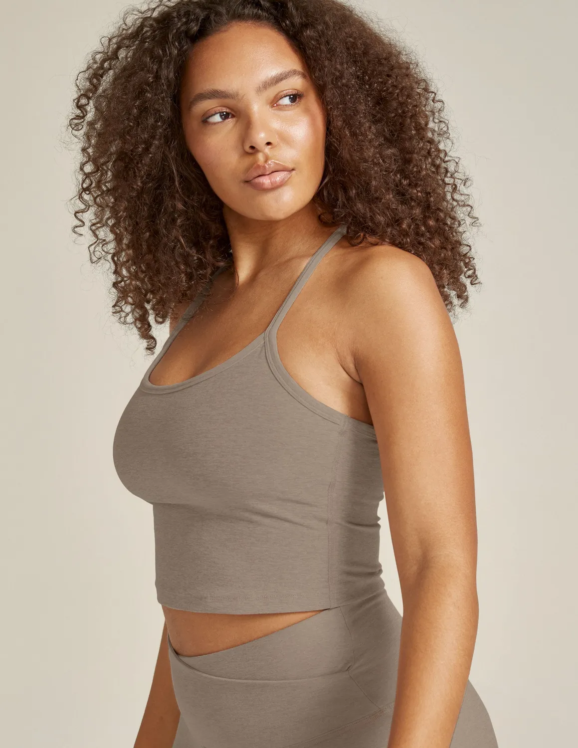 Beyond Yoga Spacedye Slim Racerback Cropped Tank linne Birch Heather croppad