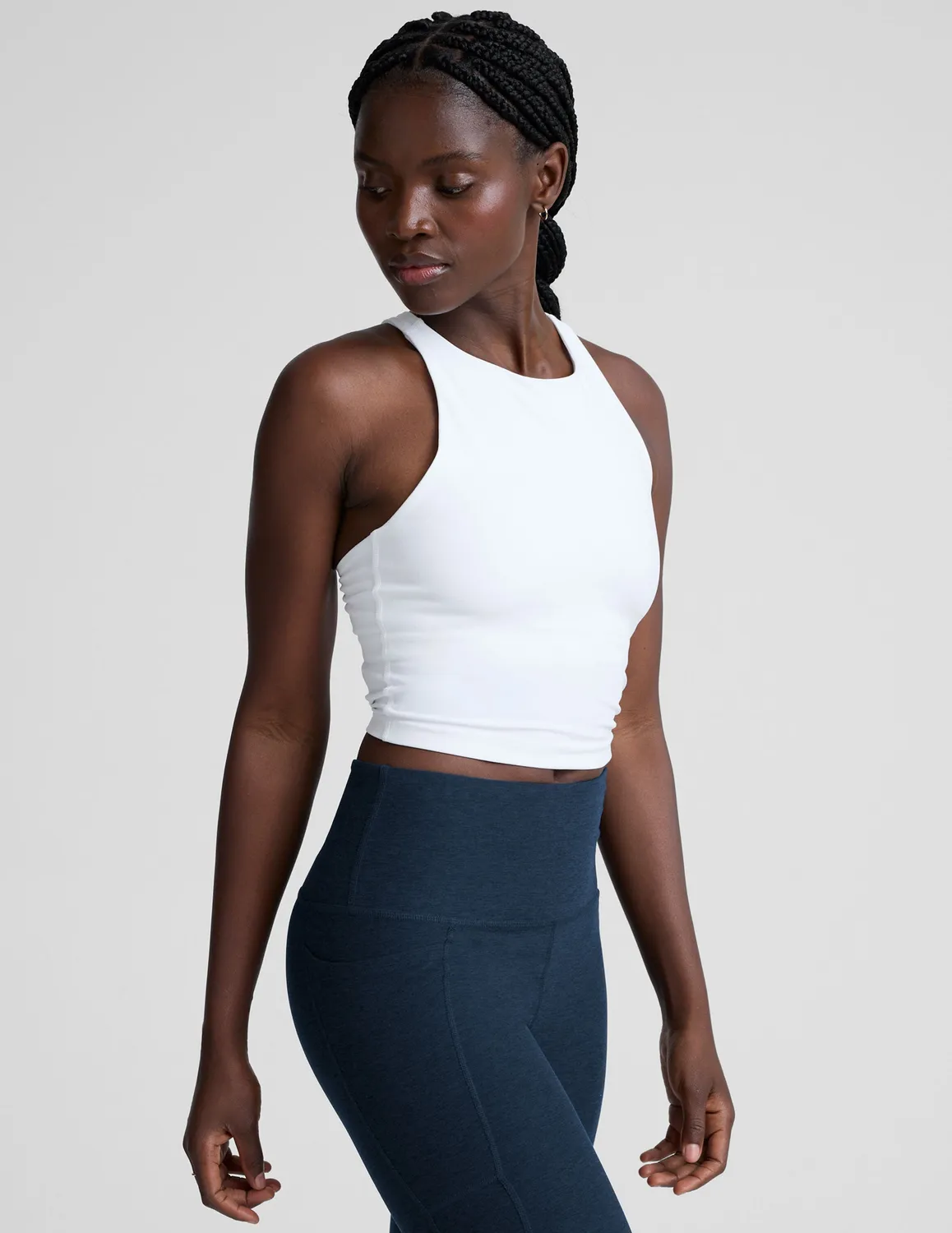 Beyond Yoga Spacedye Refocus Cropped Tank linne Cloud White inbyggd BH