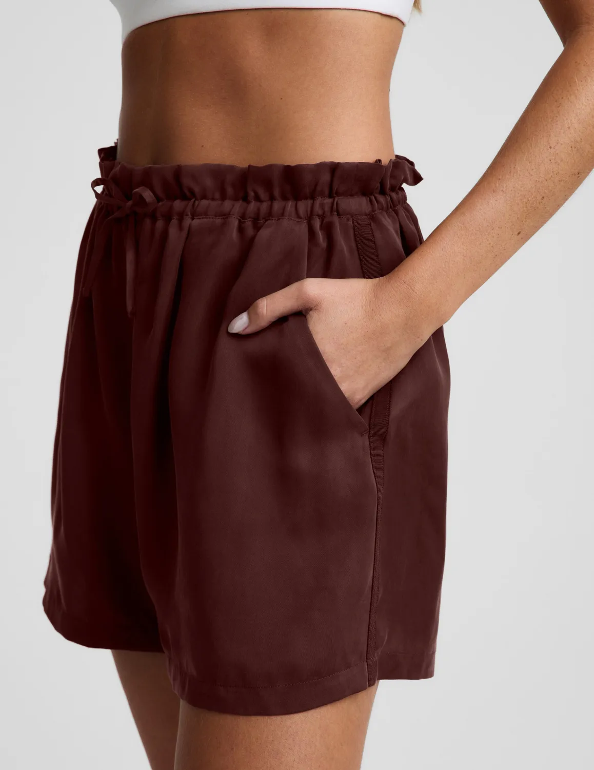 Beyond Yoga Sunkissed Cupro Drawstring Shorts Iced Mocha cupro