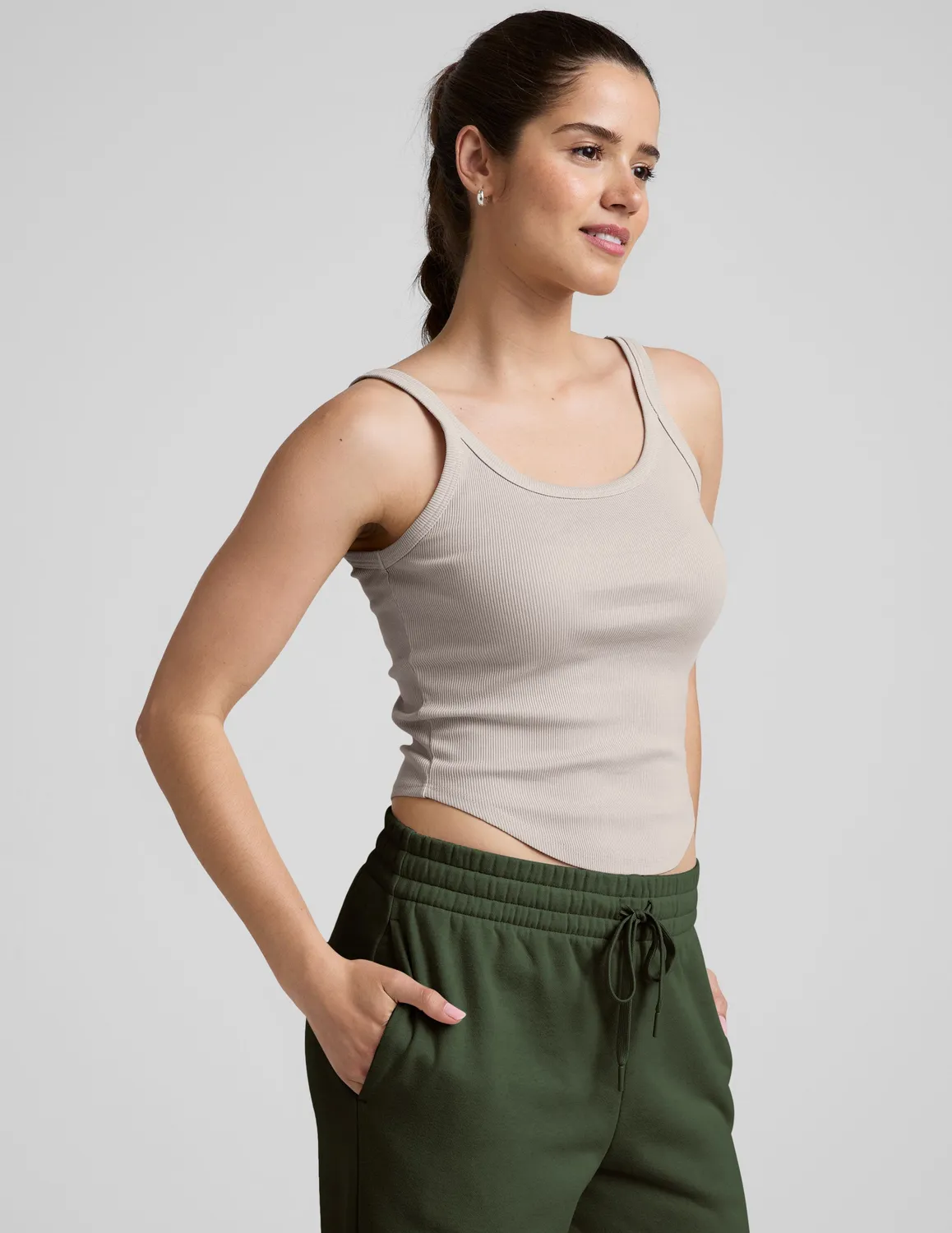Beyond Yoga Rib Classic Tank linne Oat tight med inbyggd bh