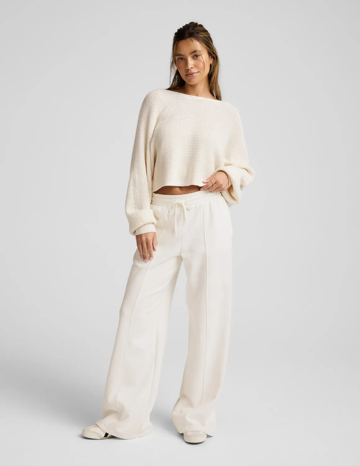 Beyond Yoga Ready For Barre Cropped Sweater tröja Dove vit ull