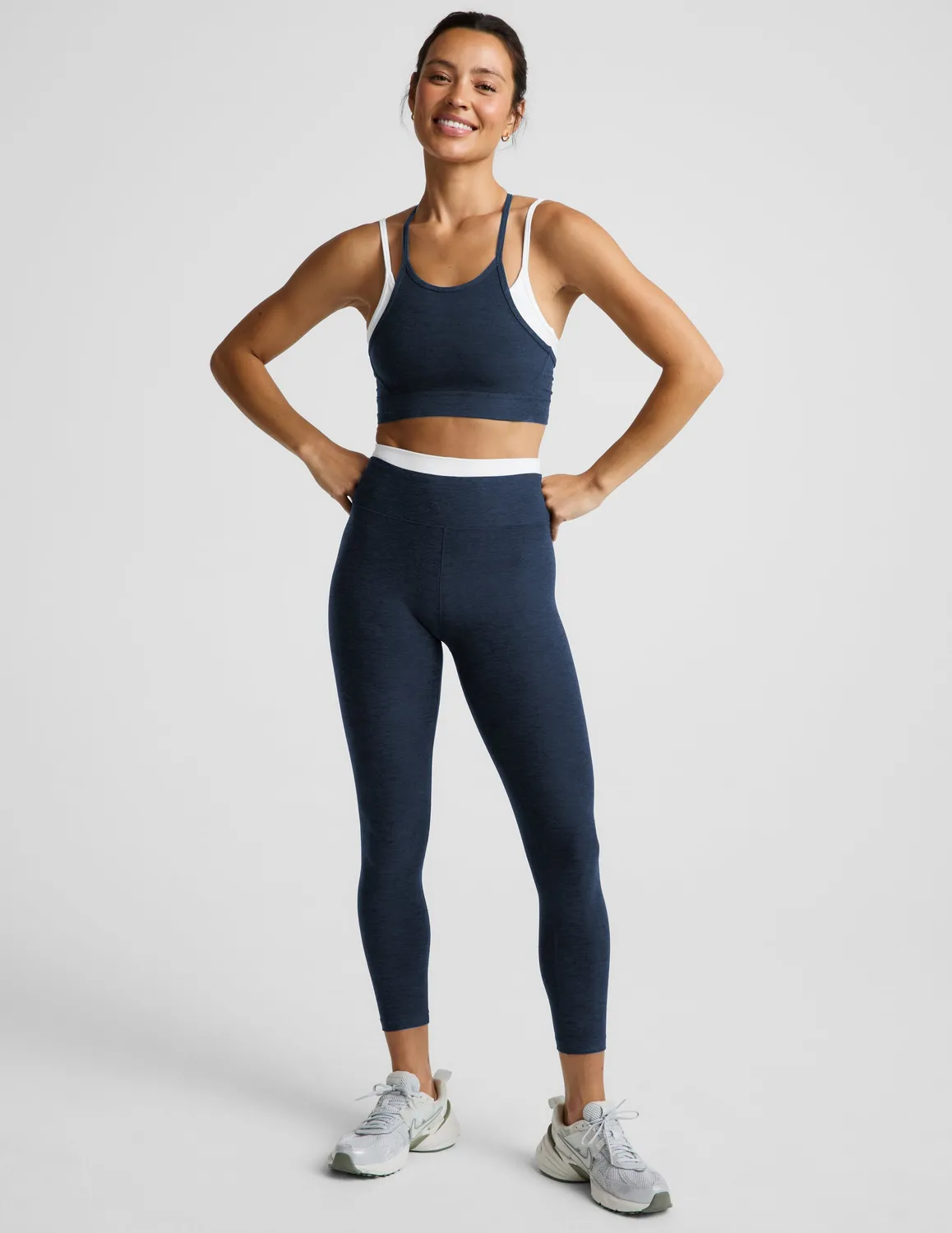 Beyond Yoga Spacedye Layered Long Line Bra sportbh marinblå