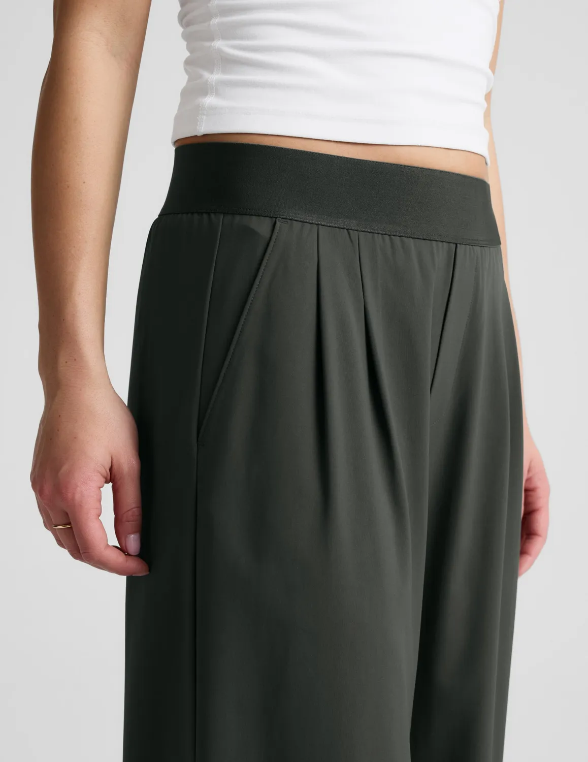 Beyond Yoga Elasticated Wide Leg byxor 31" skiffergrön lätt