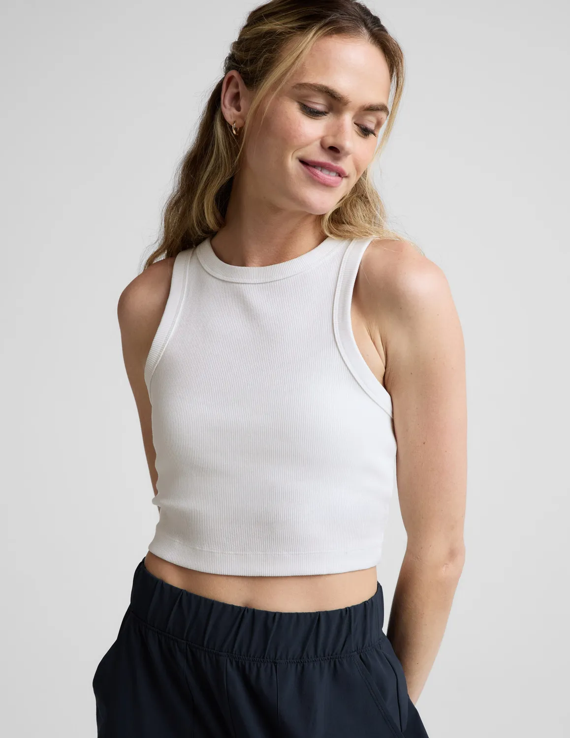 Beyond Yoga On Repeat Rib High Neck Cropped Tank linne White bomull